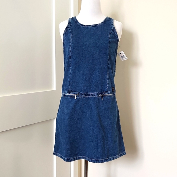 dkny denim dress DKNY Women's Belted Denim V-Neck Dress in Reflection main image 1